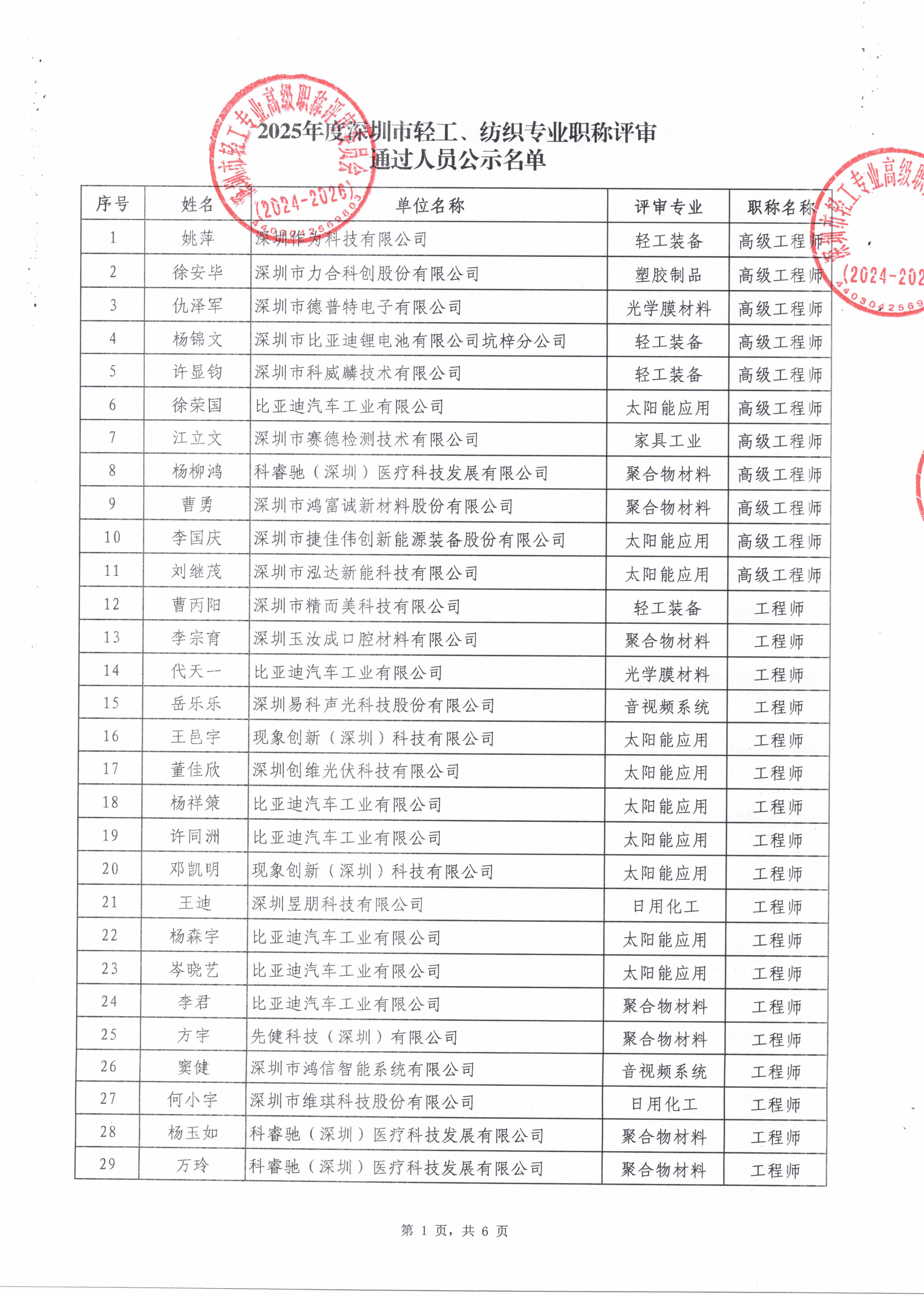 2025年度深圳市轻工、纺织专业职称评审通过人员公示名单_页面_2